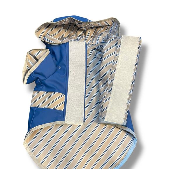 Good2Go Dog Raincoat Coat XS Hood Pup Reversible Jacket Hook Loop Blue Stripes - Picture 10 of 12